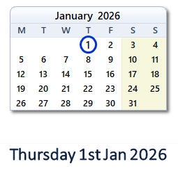 january 1 2026 monday